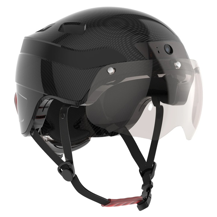 Casca Smart, camera HD, audio Bluetooth, carbon, marimea L, set complet cu accesorii