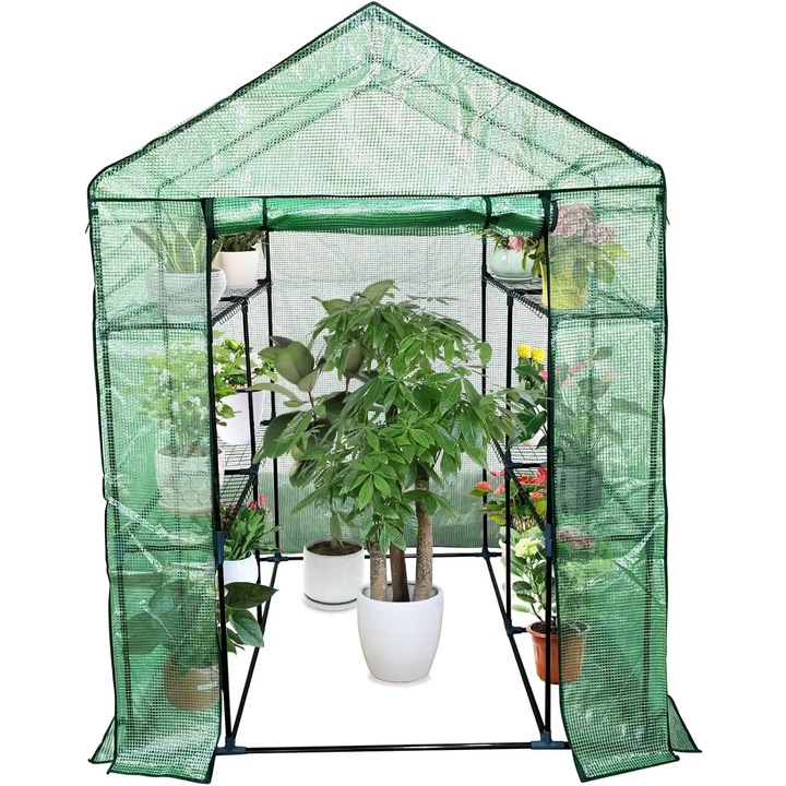 Sera cu 3 etaje, cadru din otel, husa impermeabila, verde 143x216x195cm