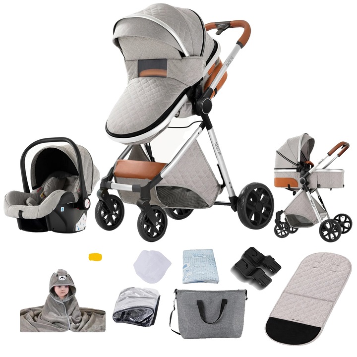 Marsupiu pentru copii, design compact, greutate redusa, culoare gri deschis, capacitate 10 kg