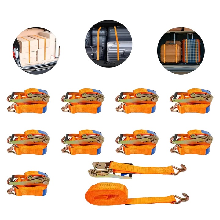 Chingi de prindere, 10m, capacitate 5t, mecanism de eliberare rapida, galben, set 10 bucati