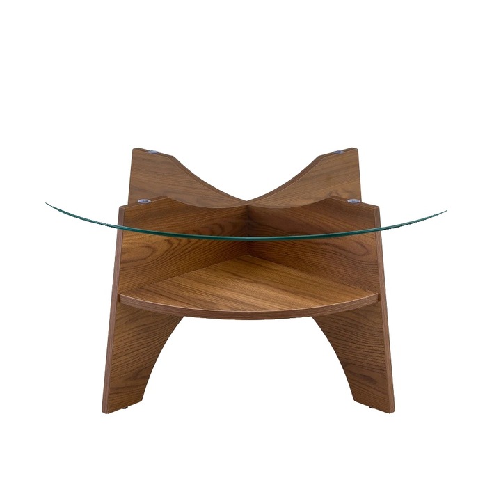 Masa laterala, design multifunctional, MDF si sticla durabila, nuc-transparent, dimensiune standard