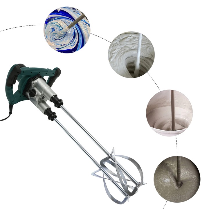 Malaxor electric pentru mortar, Mixer cu palete, 1800 W, 6 trepte, Filet M14, Stecher UE, Cablu 2 m, Manere duble, Verde