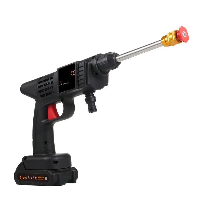 Aparat de spalat cu presiune portabil, Pistol de spalare auto fara fir, 150 PSI, 550 W, 21 V, baterie 8000 mAh, furtun 5–10 m, Negru