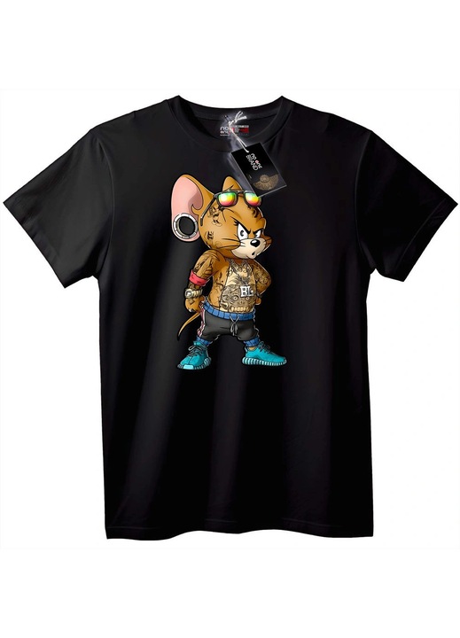 Tricou "Șoarece tatuat" în stil urban, Negru