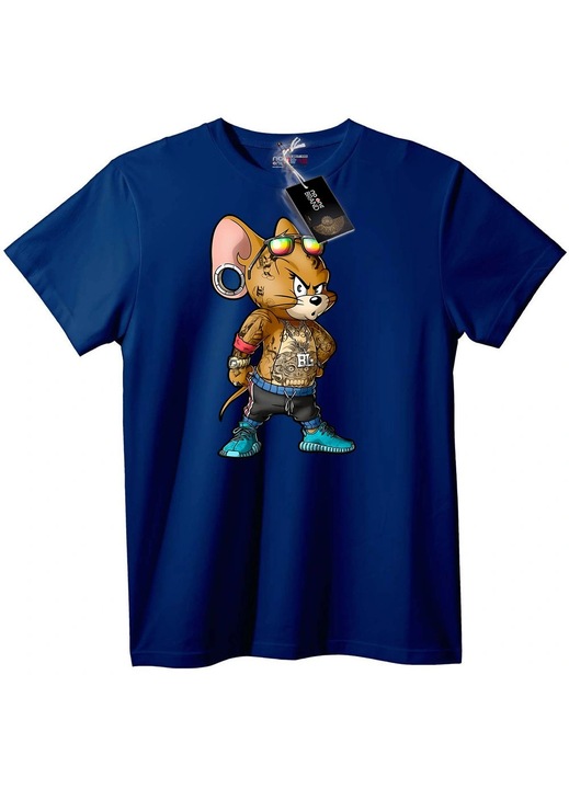 Tricou "Șoarece tatuat" în stil urban, Bleumarin