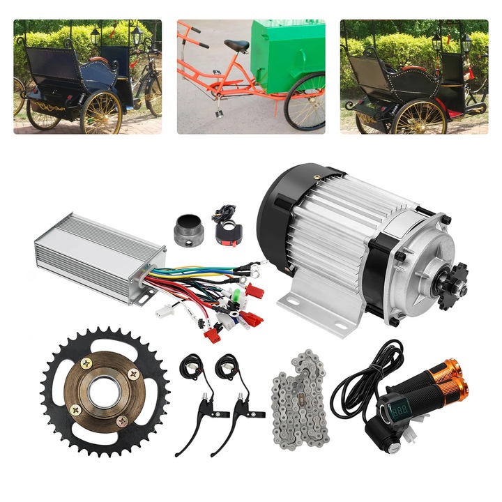 Kit motor electric, fara perii, cu reductor, 48V 500W/750W, pentru tricicleta electrica, rickshaw, bicicleta, Alb