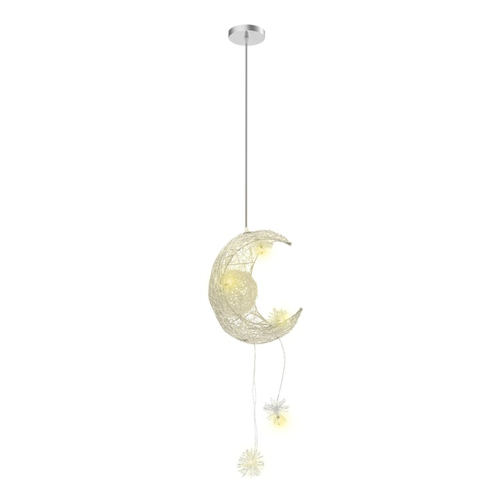 Stele si Luna, Lampa suspendata, Cablu reglabil 90 cm, Alb cald 2700K, Bec E27 inclus, 5 W, Nedimabila, Pentru 5–10 m²
