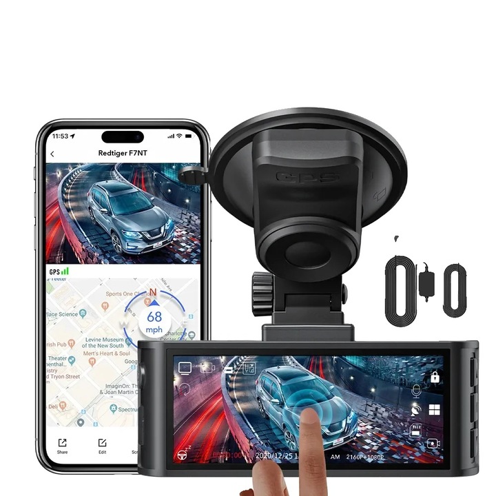 Camera auto DVR, 4K, noapte, set complet cu HW KIT, 64GB, 4.39x5.8x3.8 inch