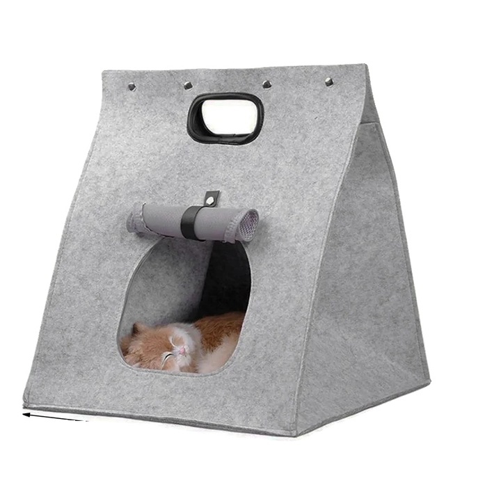 Culcus pentru animale, design pliabil 2-in-1, material autoincalzitor, gri