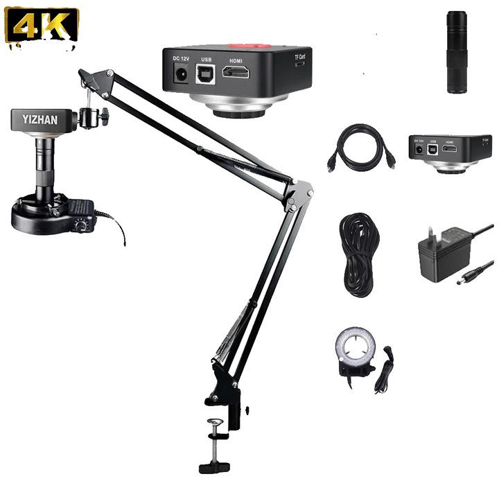 4K, 60MP digitális mikroszkóp, készlet, 3840x2160 felbontás, HDMI és Type-C port, TF tárhely akár 64 GB-ig