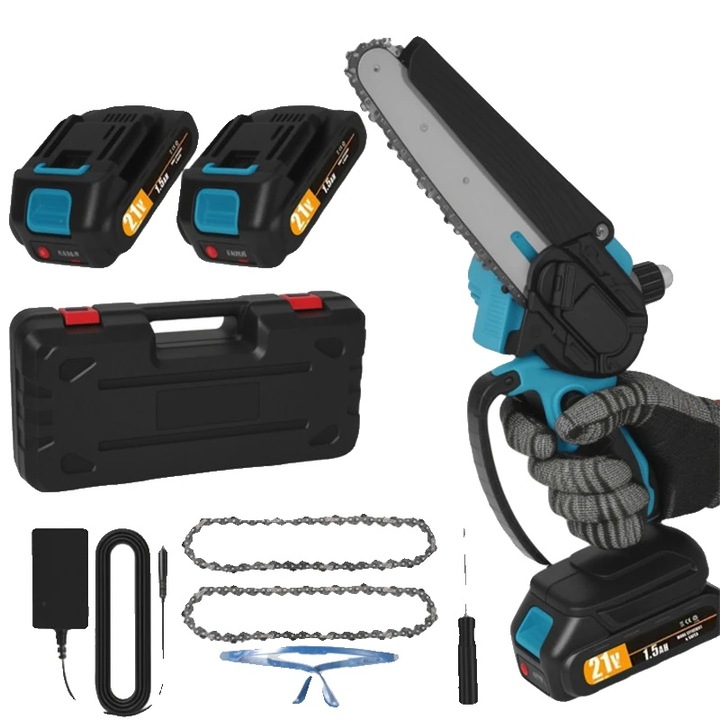 Fierastraie cu lant mini, 550W, design usor, 2 baterii, priza EU