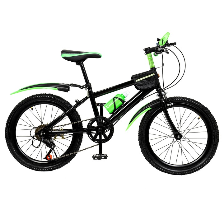 Bicicleta copii, Mountain bike/MTB, Roti 51 cm, 7 viteze, Inaltime 1, 3–1, 5 m, Sa reglabila 63–76 cm, Frana fata etrier, spate V, Furca aluminiu & cadru otel carbon, Verde