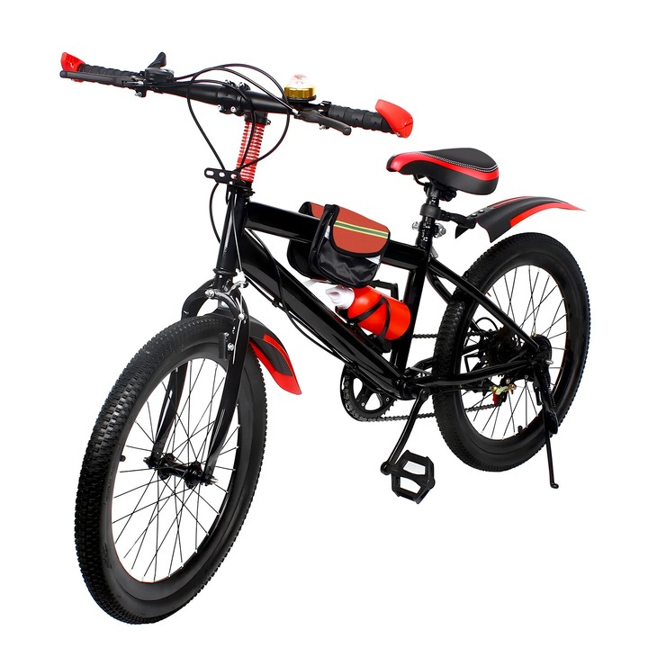 Детски велосипед, BMX, 50 см колела, двойно окачване, рамка от въглеродна стомана, алуминиеви джанти, предна спирачка с челюсти и задна V-образна спирачка, за момчета, червен