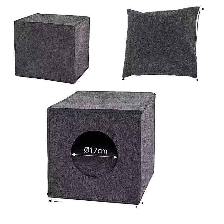 Culcus pentru animale, design pliabil 2-in-1, material autoincalzitor, gri inchis