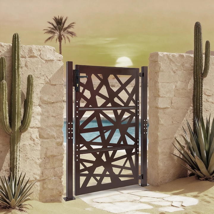 Poarta de gradina, Poarta metalica, Model B, 105 x 175 cm, Cadru din otel, Pentru exterior, Gri deschis