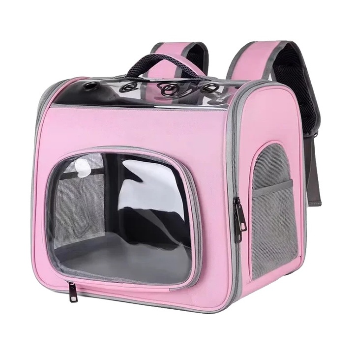 Rucsac pentru animale de companie, design ventilat, roz, 41x28.5x35 cm, pentru caini si pisici mici