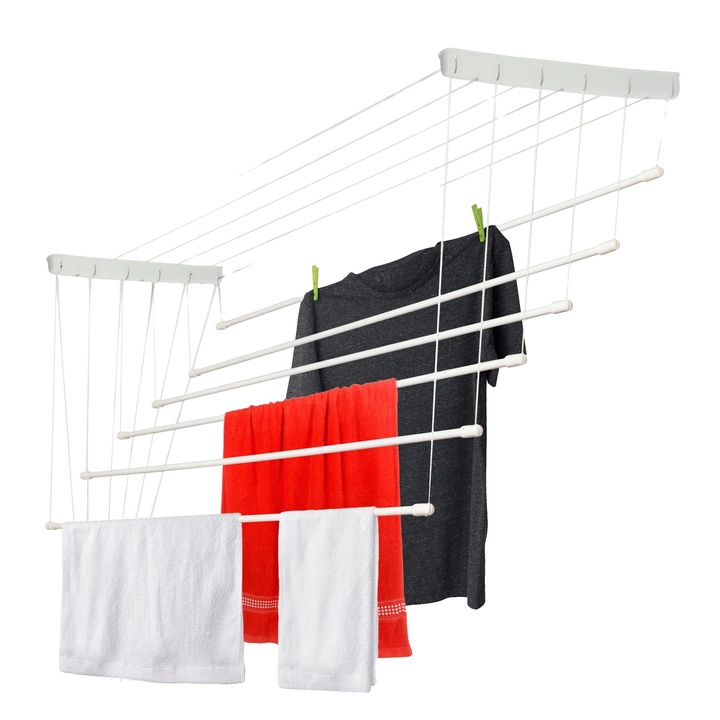 Uscator rufe suspendat, 6 rafturi, 180cm, otel cu acoperire din polietilena, capacitate maxima 12kg, instalare usoara