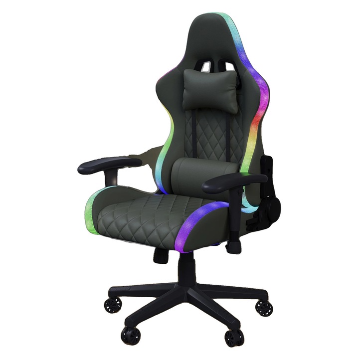 Scaun gaming, inaltime ajustabila, greutate maxima utilizator 150 KG, design ergonomic, suport lombar, functie de masaj, culoare neagra