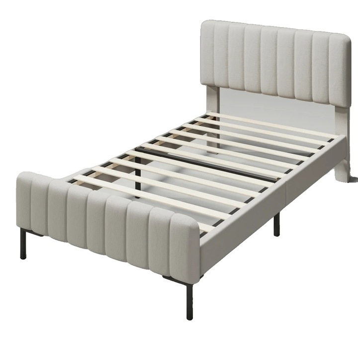 Pat dublu, design modern tapitat, cap de pat ajustabil, 140x200cm, gri si bej