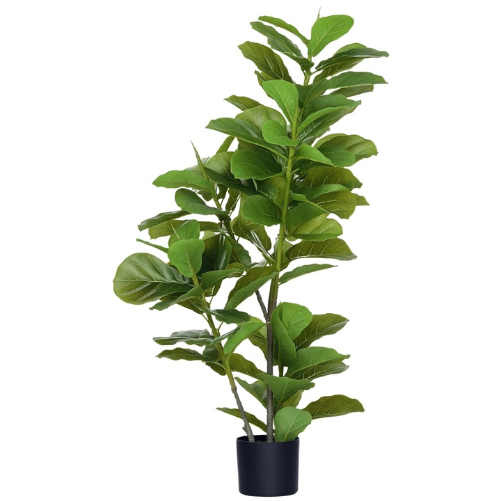 Ficus planta artificiala, Pom artificial, 110 cm, 90 de frunze, cu ghiveci, pentru exterior, din plastic, verde deschis