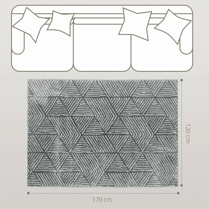 Covor lavabil la masina, Par scurt, 170×120 cm, grosime 1, 5 cm, Dreptunghiular, Dungat, Polipropilena, Stil modern, Galben deschis