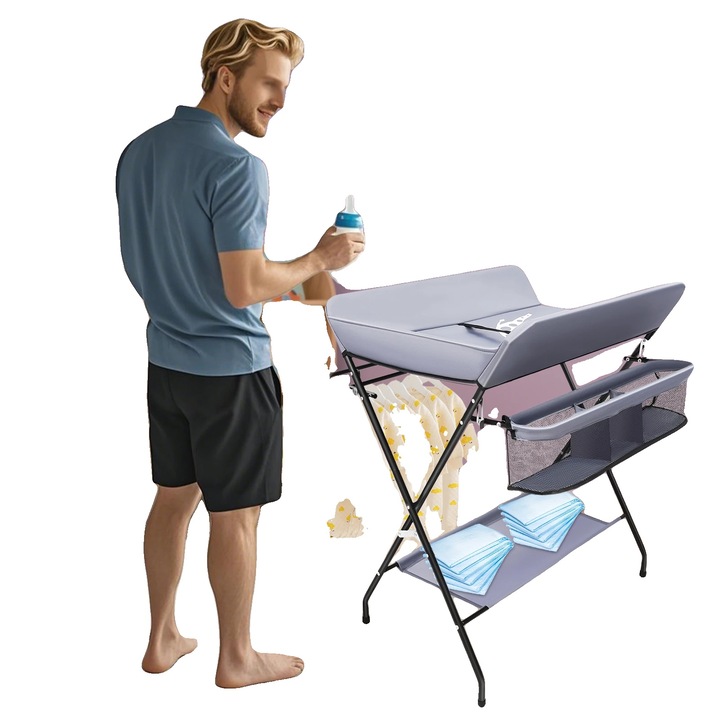 Masa de infasat, design ergonomic, convenienta pliabila, argintie, 57x80x96cm