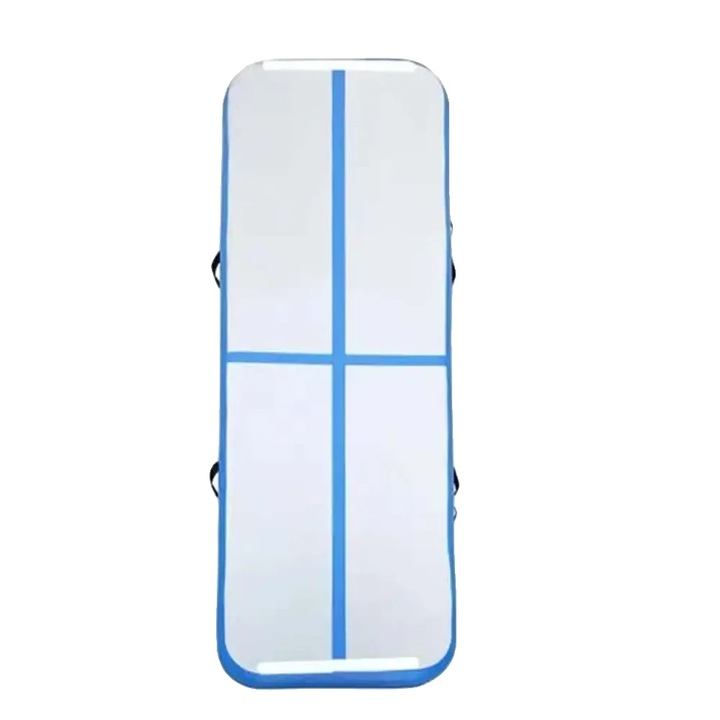 Saltea antrenament, PVC, albastra, 400x100x10cm, design gonflabil, suprafata antiderapanta