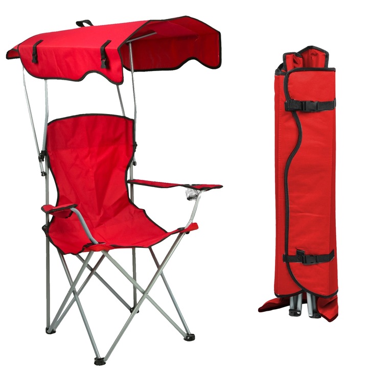 Scaun pliabil cu umbra integrata, rosu, 50x50x120cm, 3.5kg