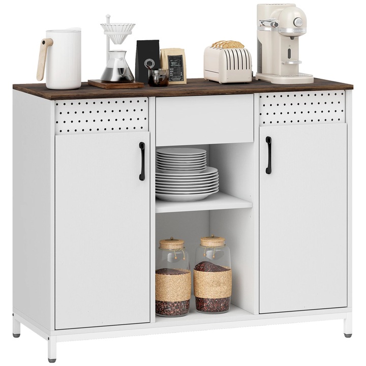 Comoda pentru living, Bufet, Usi, sertar, compartimente deschise, rafturi ajustabile, PAL melaminat, Negru