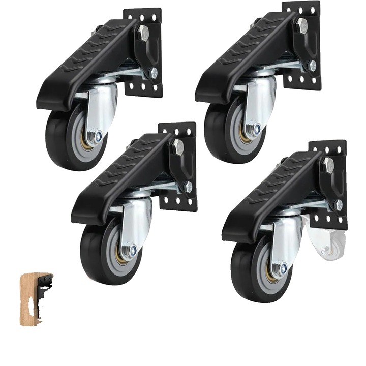 Set 4 roti pivotante, capacitate 440 lbs, diametru 2.52 inchi, latime 27 mm, 360 grade rotire