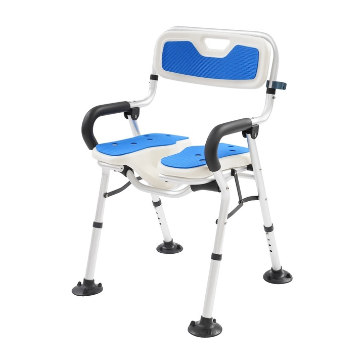 Scaun de dus, design pliabil, inaltime ajustabila, albastru, capacitate 120 kg