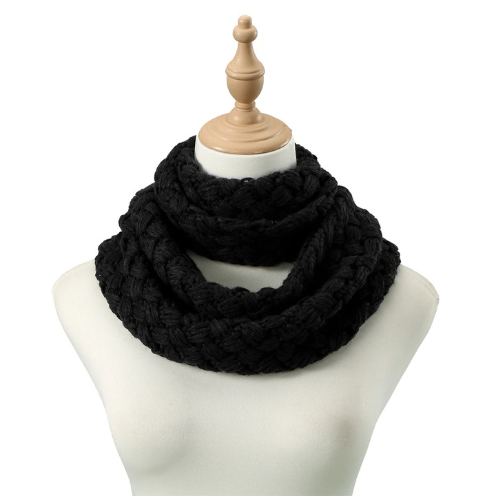 Esarfa circulara tricotata, design calduros, accesoriu la moda, culoare solida, 60x80cm