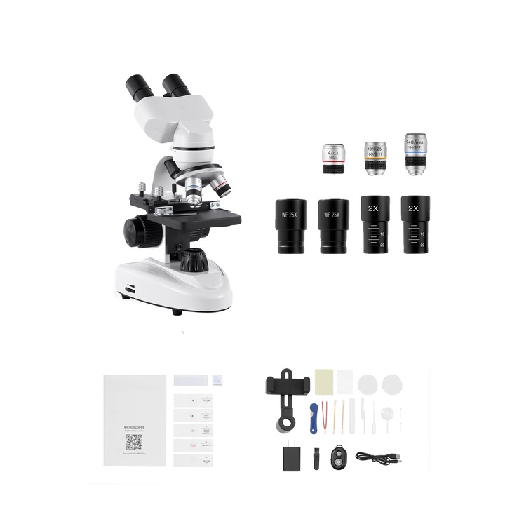 Микроскоп, 40-2000X, LED осветление, образователен комплект, 7.9x5.5x13.6 инча