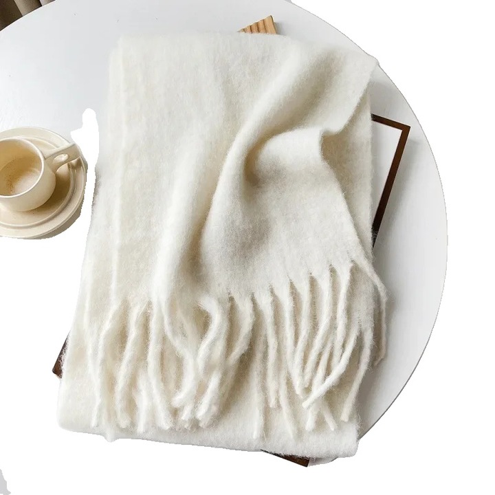 Esarfa dama, design elegant, 40x210cm, bej, material poliester lana