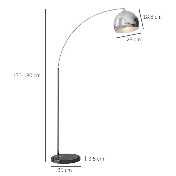 Lampadar, inaltime ajustabila, design modern, argintiu