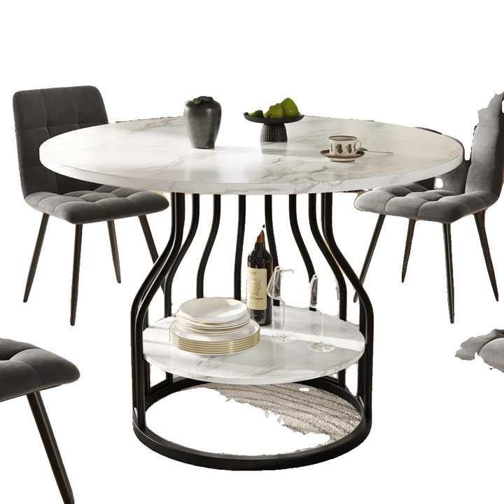 Masa de dining, 80x80x76cm, MDF, design rotund, picioare ajustabile, capacitate mare de incarcare
