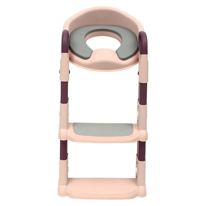 Colac WC pentru copii, Trainer toaleta cu scara, Reglabil pe inaltime, Pliabil, Sezut capitonat PU, Picioare antiderapante, Pentru bebelusi/copii mici, Roz