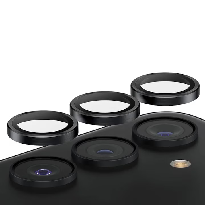 Set Folie Protectie Camera Samsung S26, Sticla Securizata, Anti-Zgarieturi, Ultra Clear, Set Protectie Lentile, Negru