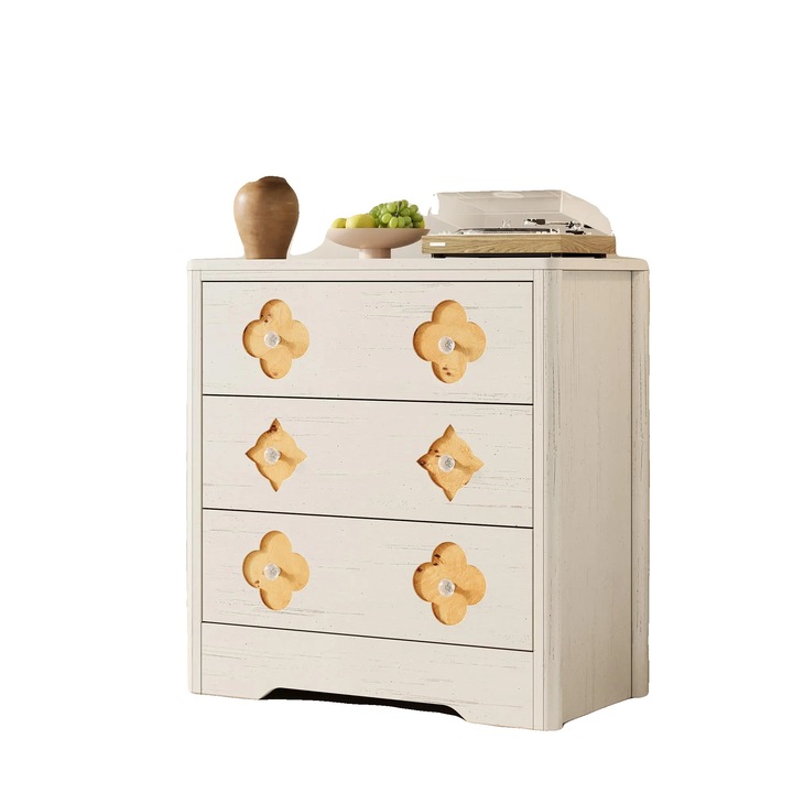 Noptiere, 3 Sertare, Design Minimalist Modern, Alb