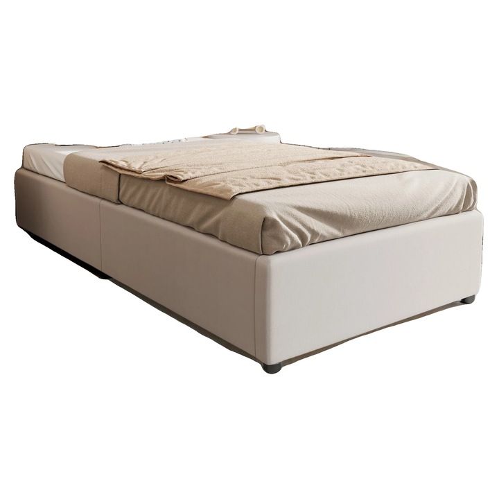 Pat tapitat cu sistem de depozitare hidraulic, design clasic, 90x200cm