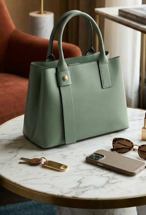 Geanta dama verde realizata din piele naturala