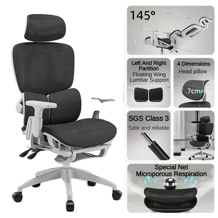 Scaun birou, design ergonomic, suport lombar ajustabil, cadru alb, negru