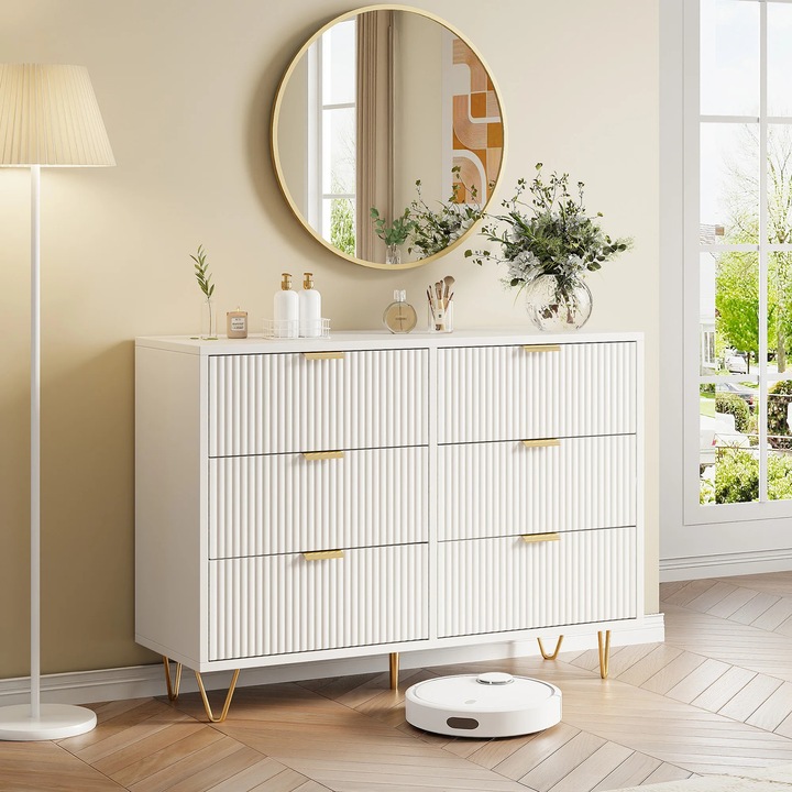 Comoda cu 6 sertare, design minimalist, spatiu de depozitare generos, culoare alba, dimensiuni variate