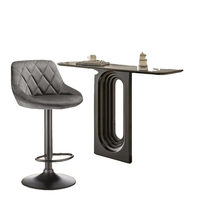 Scaun bar, inaltime ajustabila, sezut din catifea confortabil, gri inchis, dimensiuni 35x37cm