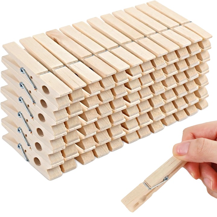 Clipsuri de rufe, 100 bucati, bej, din lemn, utilizare versatila