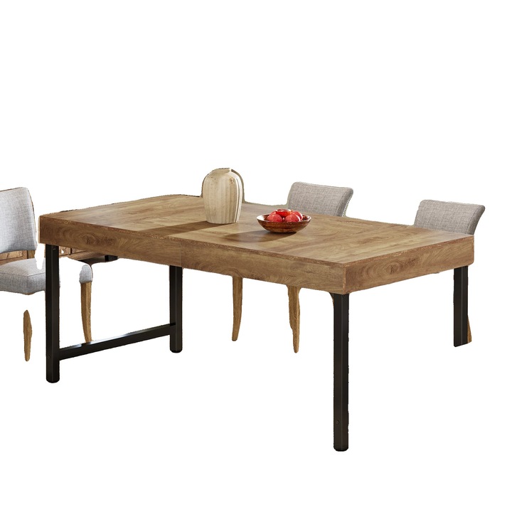 Masa de dining, design rectangular, constructie durabila, maro rustic, 70x140x58.2cm, capacitate 8 persoane