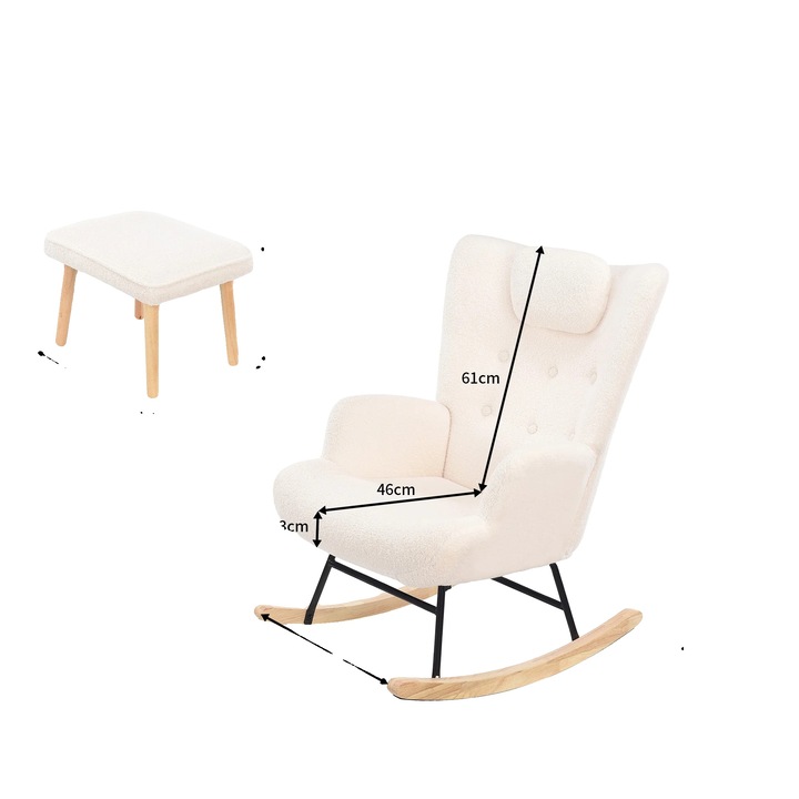 Fotoliu cu balansare, material catifea, include taburet, alb