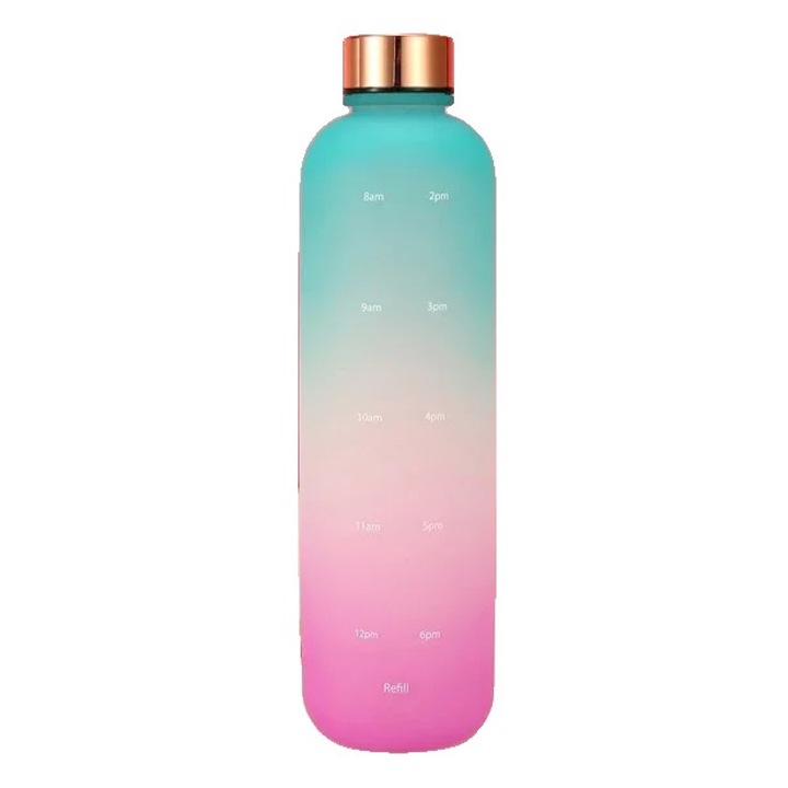 Бутилка за вода, 1000 мл, херметичен дизайн, зелен и лилав, 27.5x7.5см