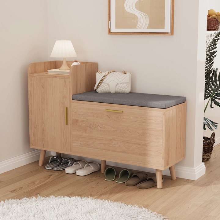 Dulap pantofi, design nordic, 2 rafturi, maro