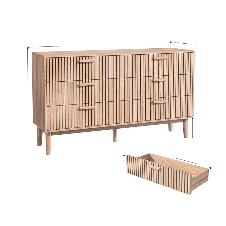 6 fiókos komód, borulásgátló védelemmel, 20xcm méretű, fa kivitelben